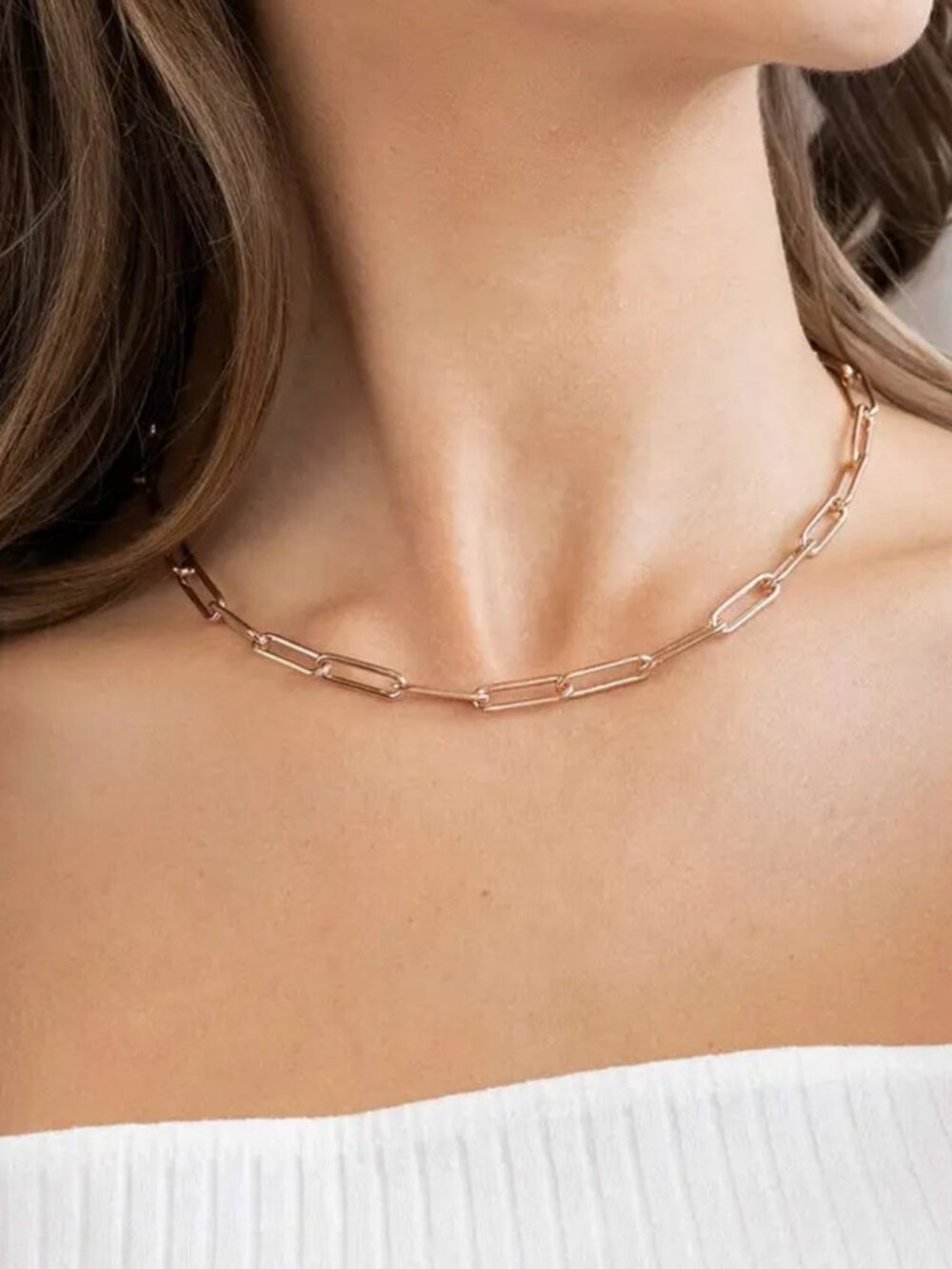 Adjustable Rose Gold Paperclip Chain Necklace Large Link - Picture 2 of 6